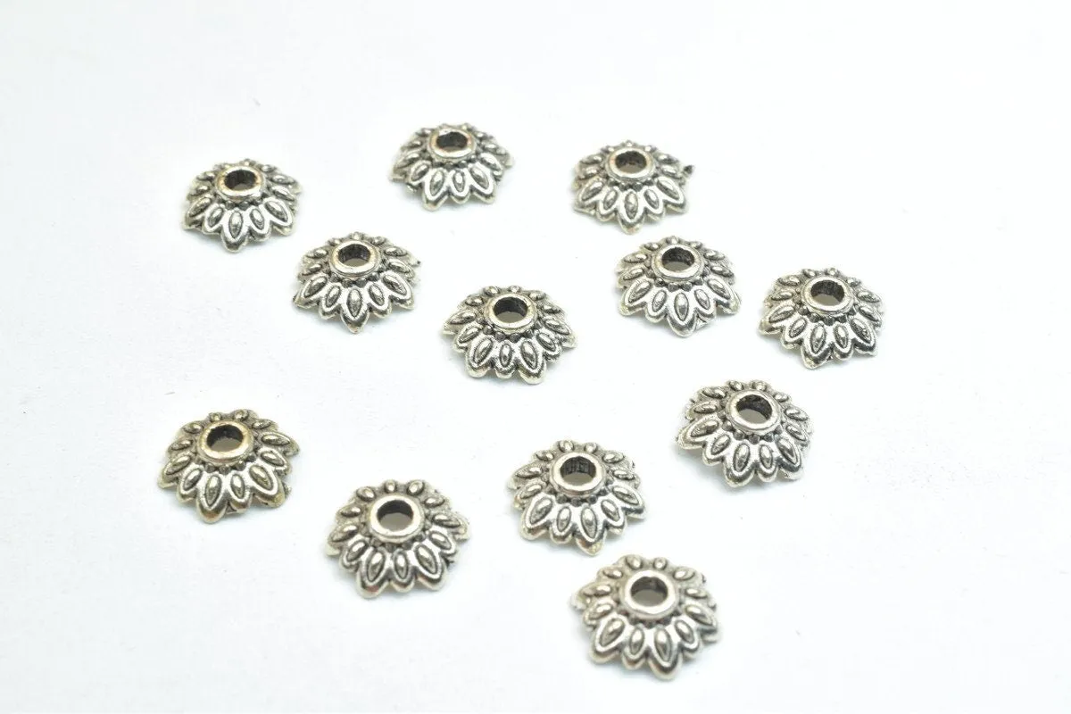 12 PCs Flower Beads Caps Antique Silver Alloy Beads Ending Size 8mm Hole Opening 2mm For Jewelry Making