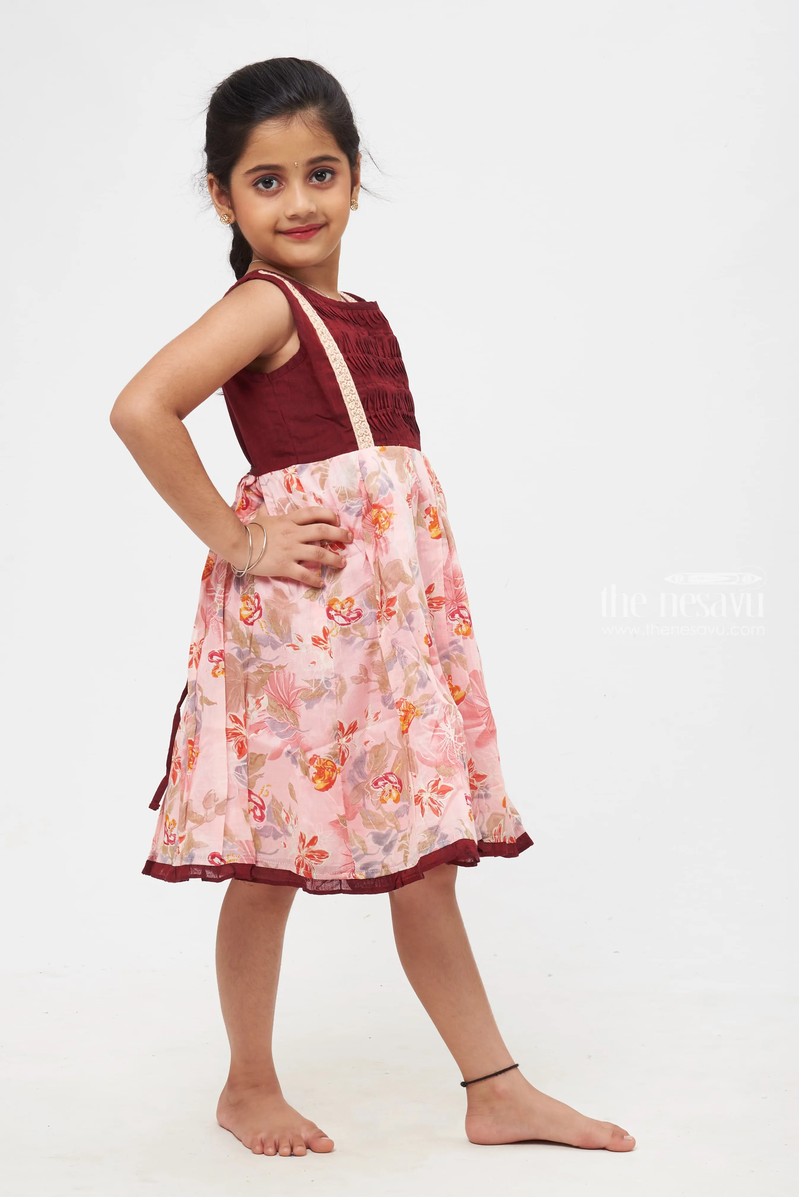 AHO. Blossom Bliss Maroon and Pink Floral Dress with Delicate Lace