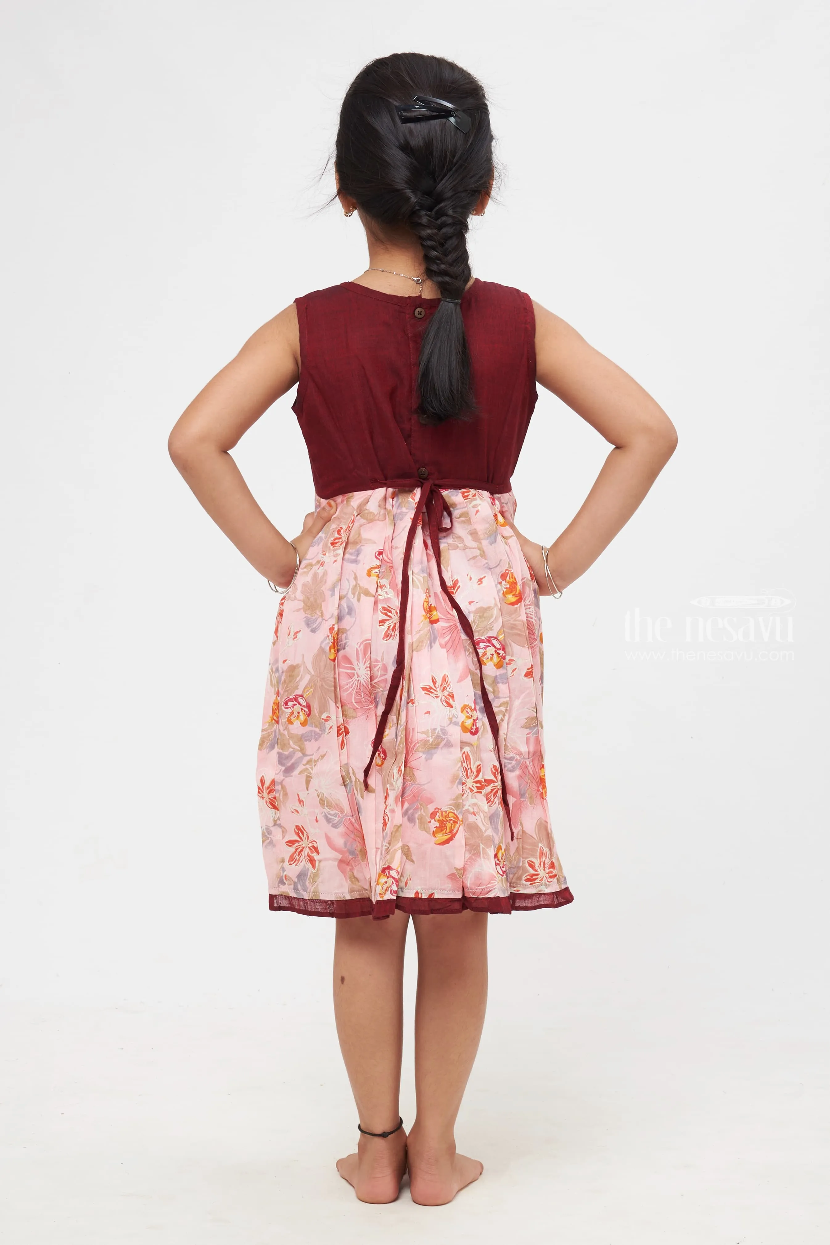 AHO. Blossom Bliss Maroon and Pink Floral Dress with Delicate Lace