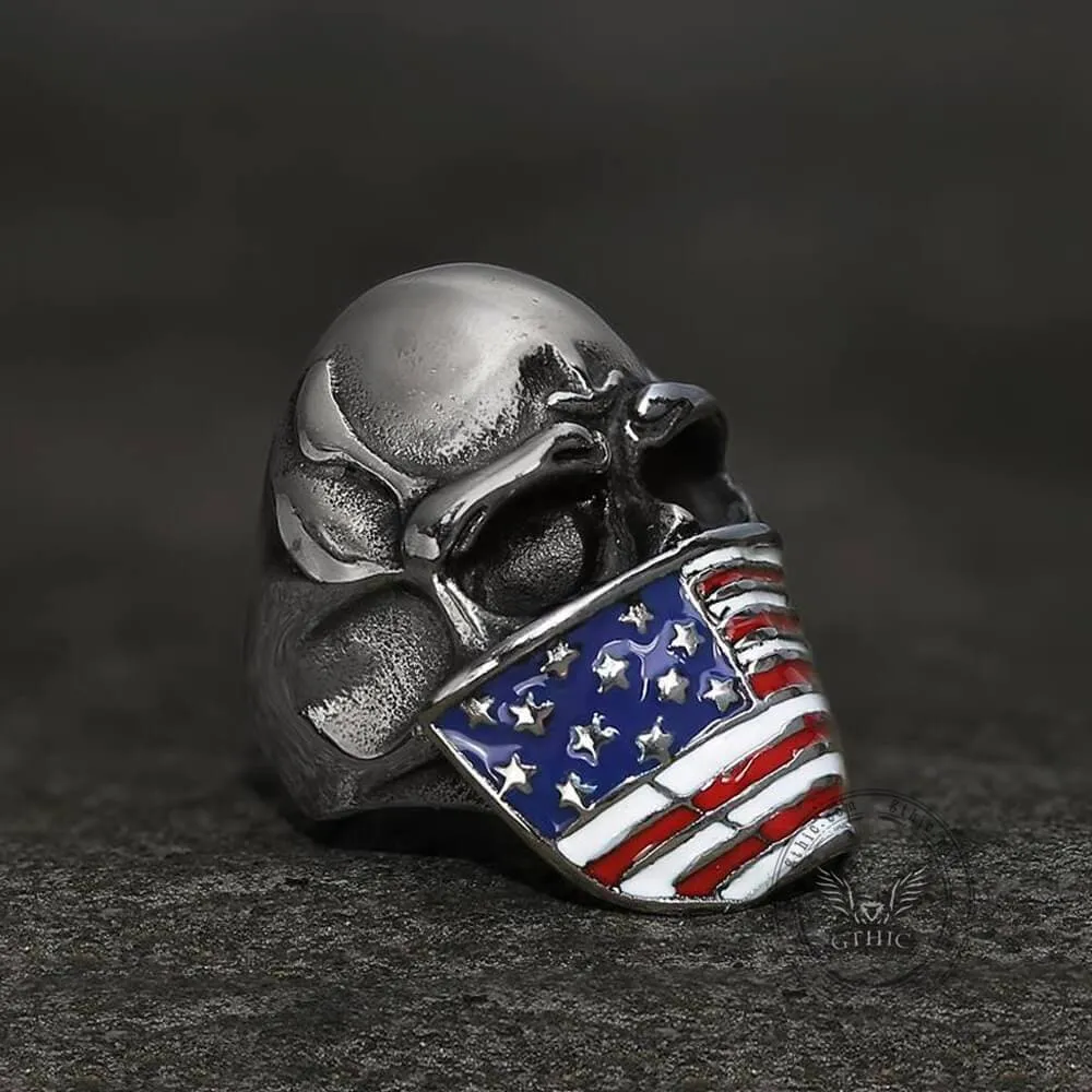 American Flag Stainless Steel Skull Ring