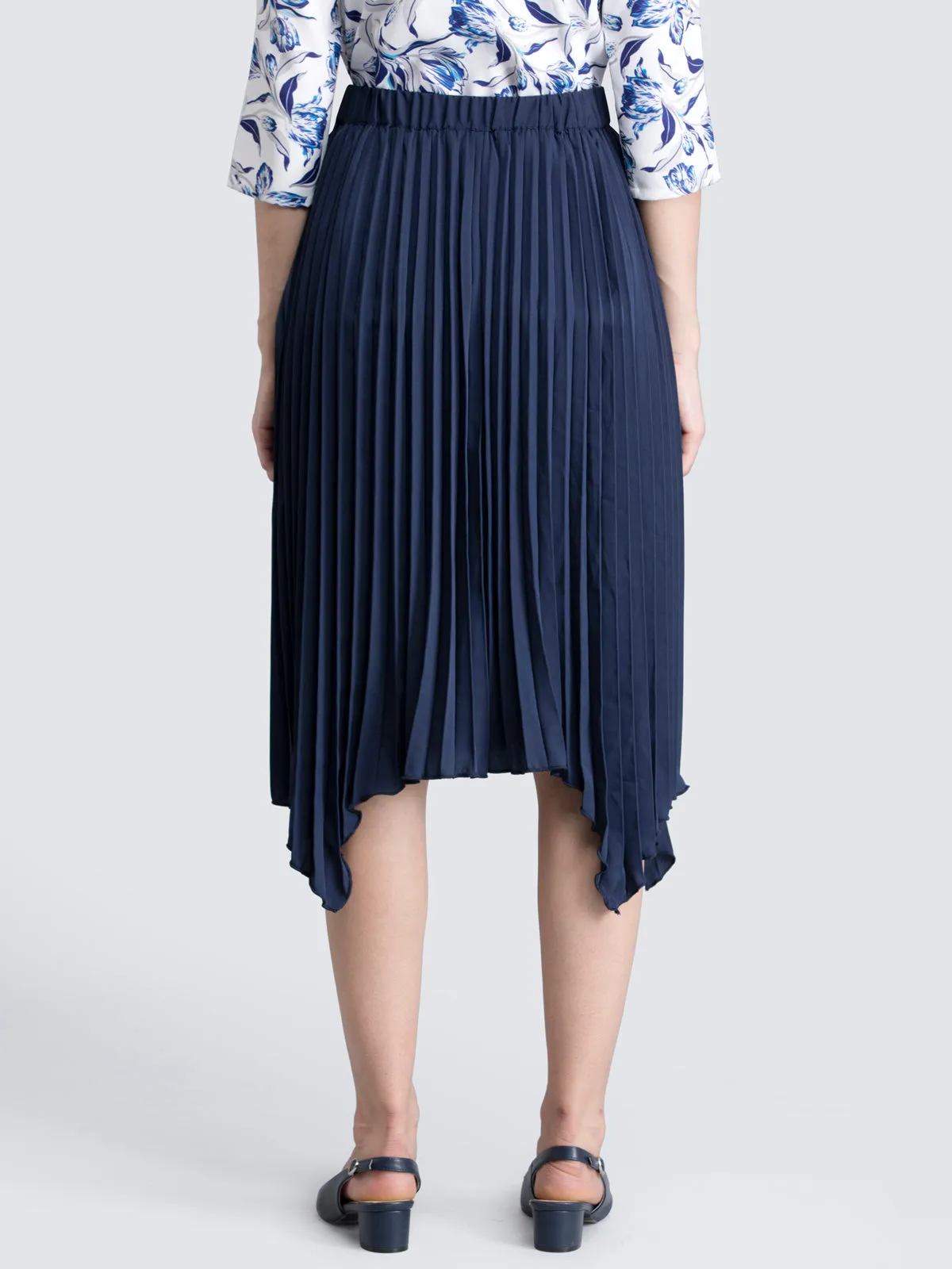Asymmetric Pleated Skirt - Navy