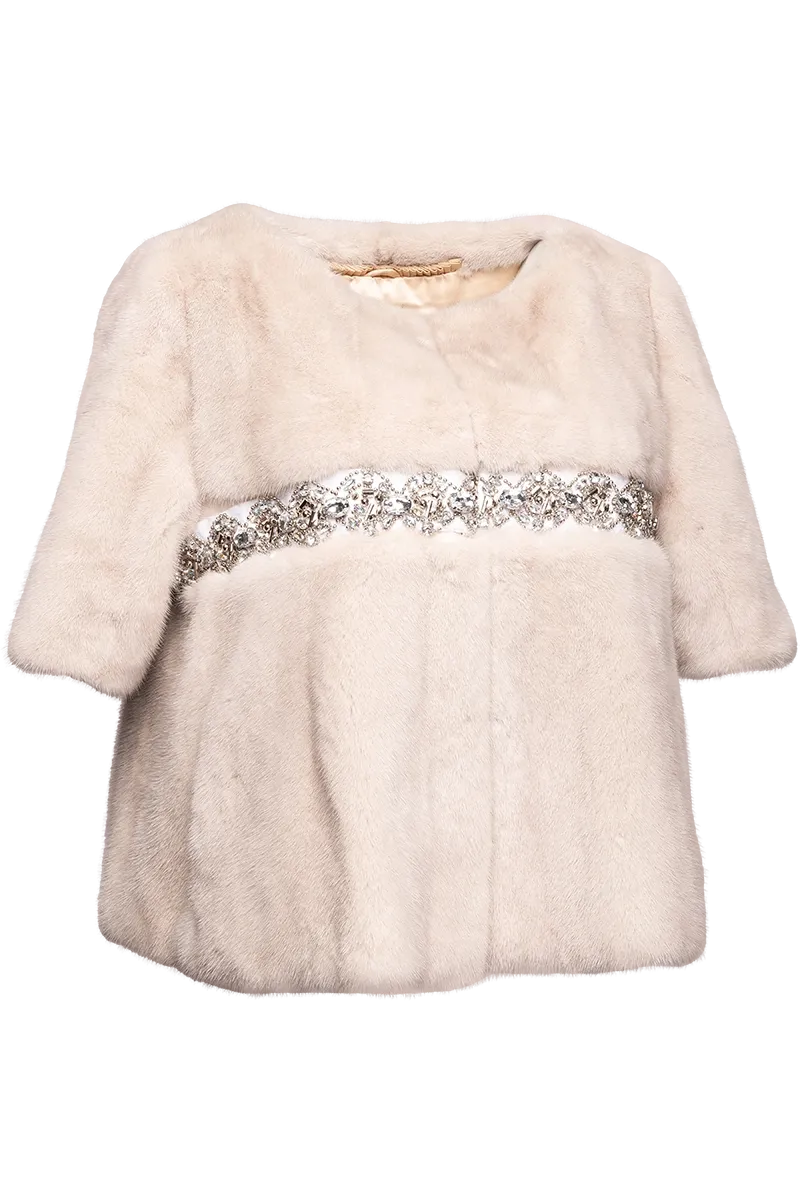 Beaded Evening Light Taupe Mink Fur Jacket