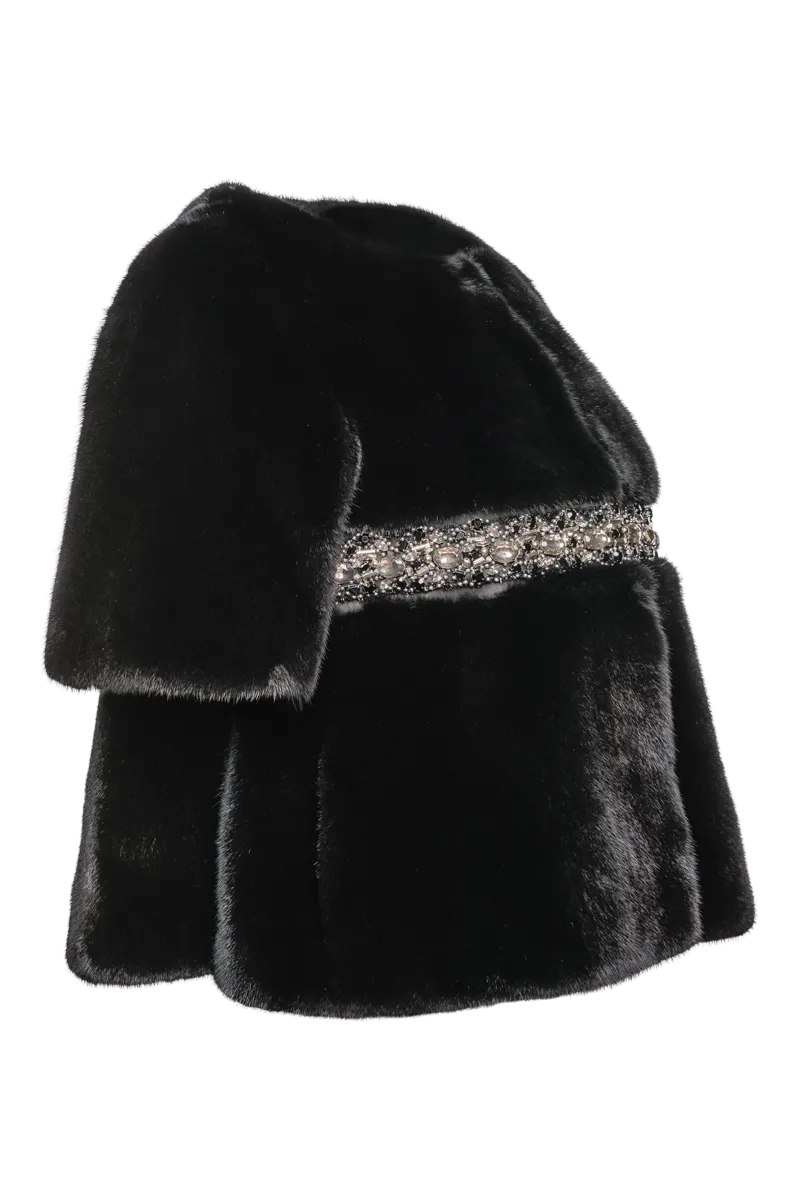 Beaded Evening Light Taupe Mink Fur Jacket