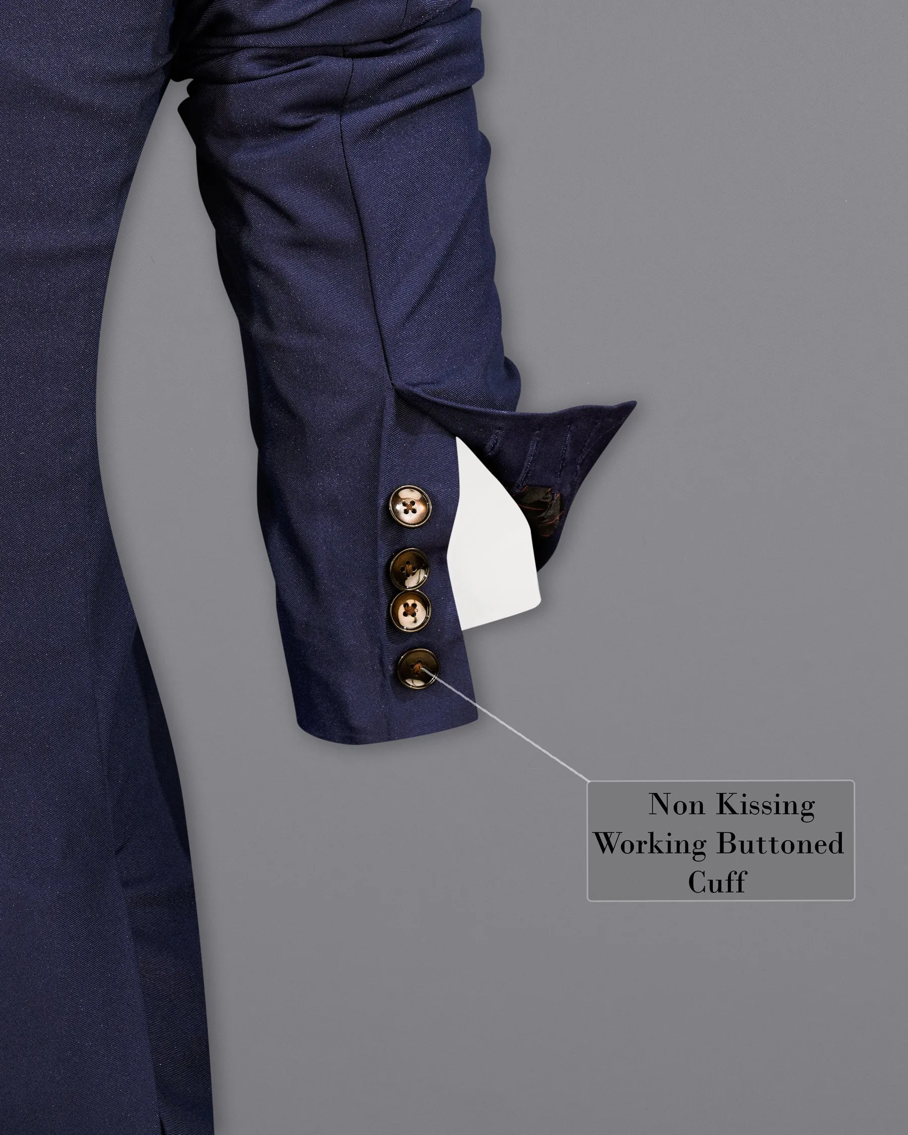 Bleached Cedar Blue Double Breasted Black Lapel Designer Blazer
