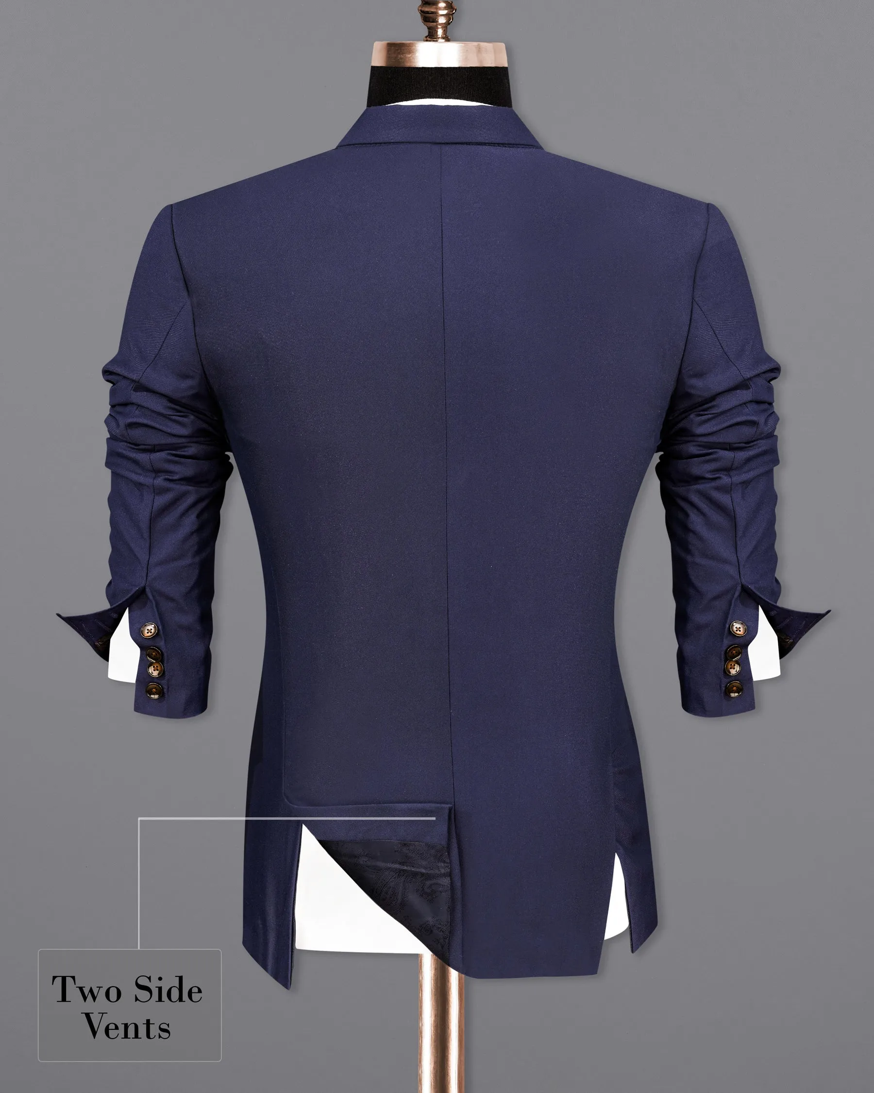 Bleached Cedar Blue Double Breasted Black Lapel Designer Blazer