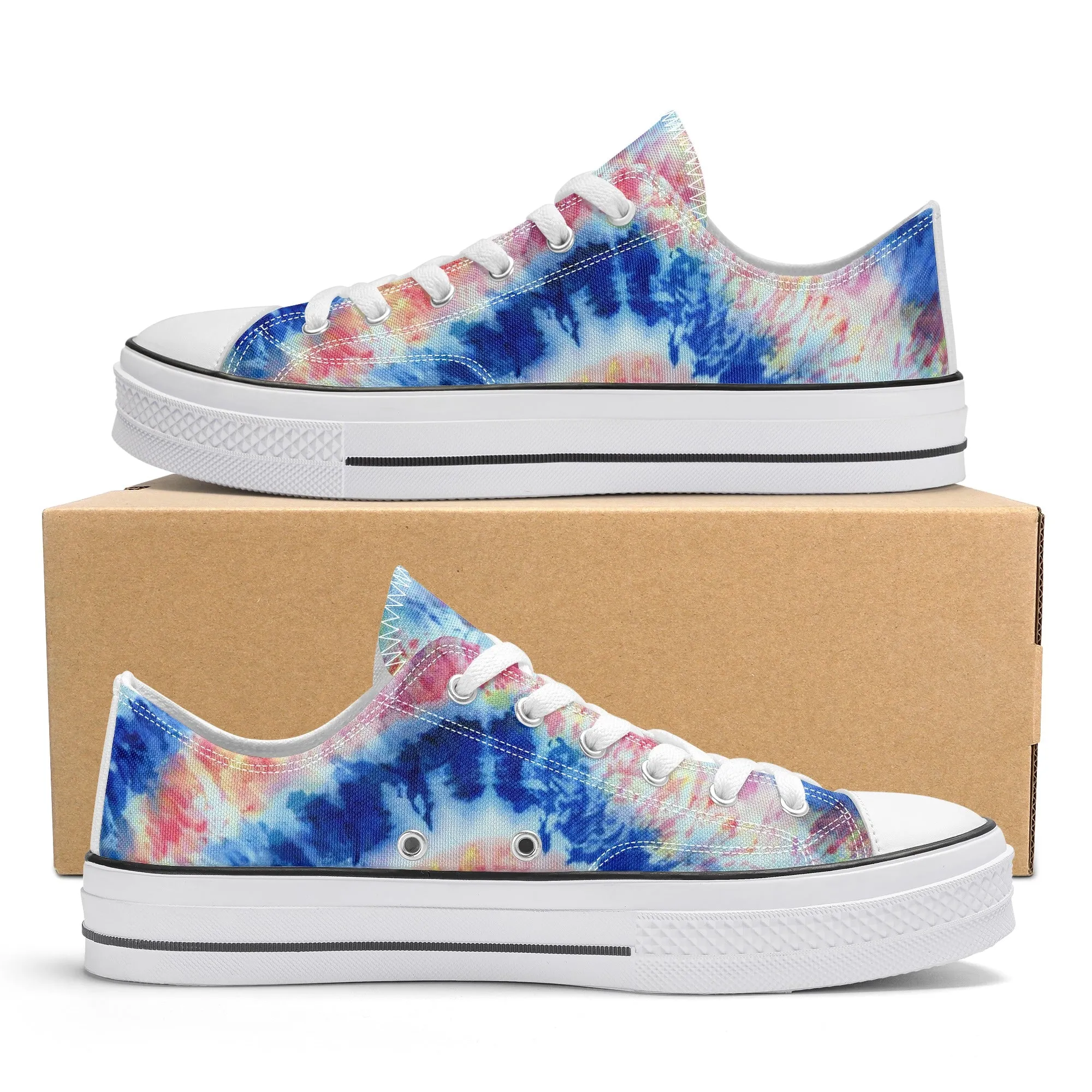 Blue and Red Tie Dye Pattern - Womens Classic Low Top Canvas Shoes for Footwear Lovers