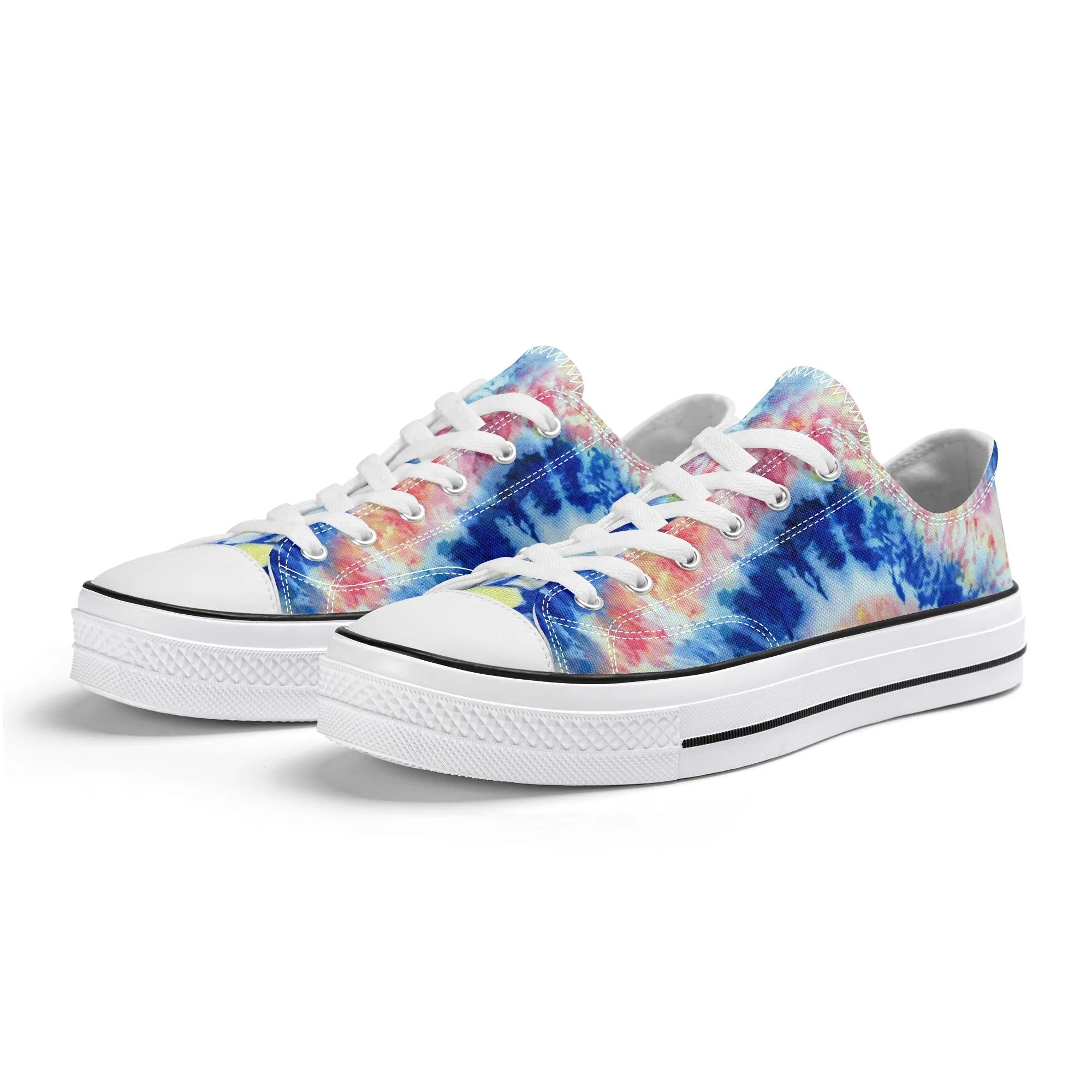 Blue and Red Tie Dye Pattern - Womens Classic Low Top Canvas Shoes for Footwear Lovers