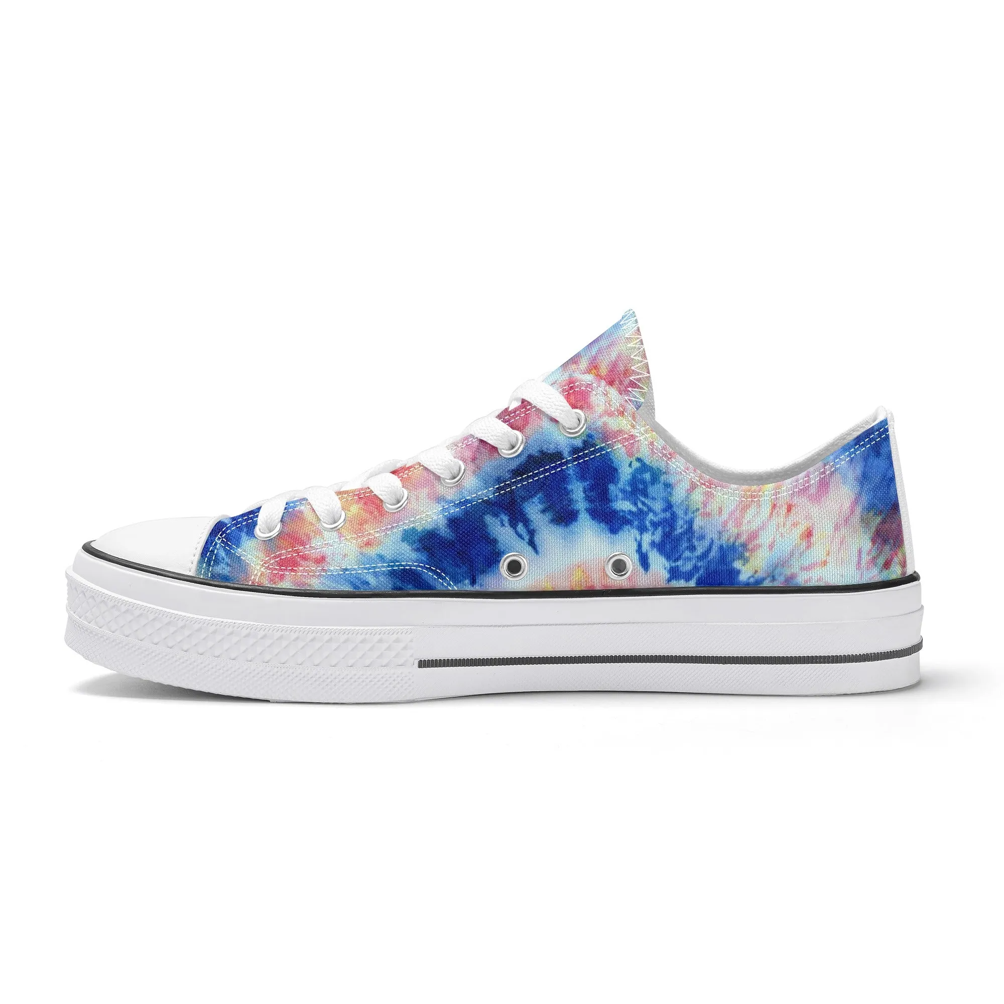 Blue and Red Tie Dye Pattern - Womens Classic Low Top Canvas Shoes for Footwear Lovers