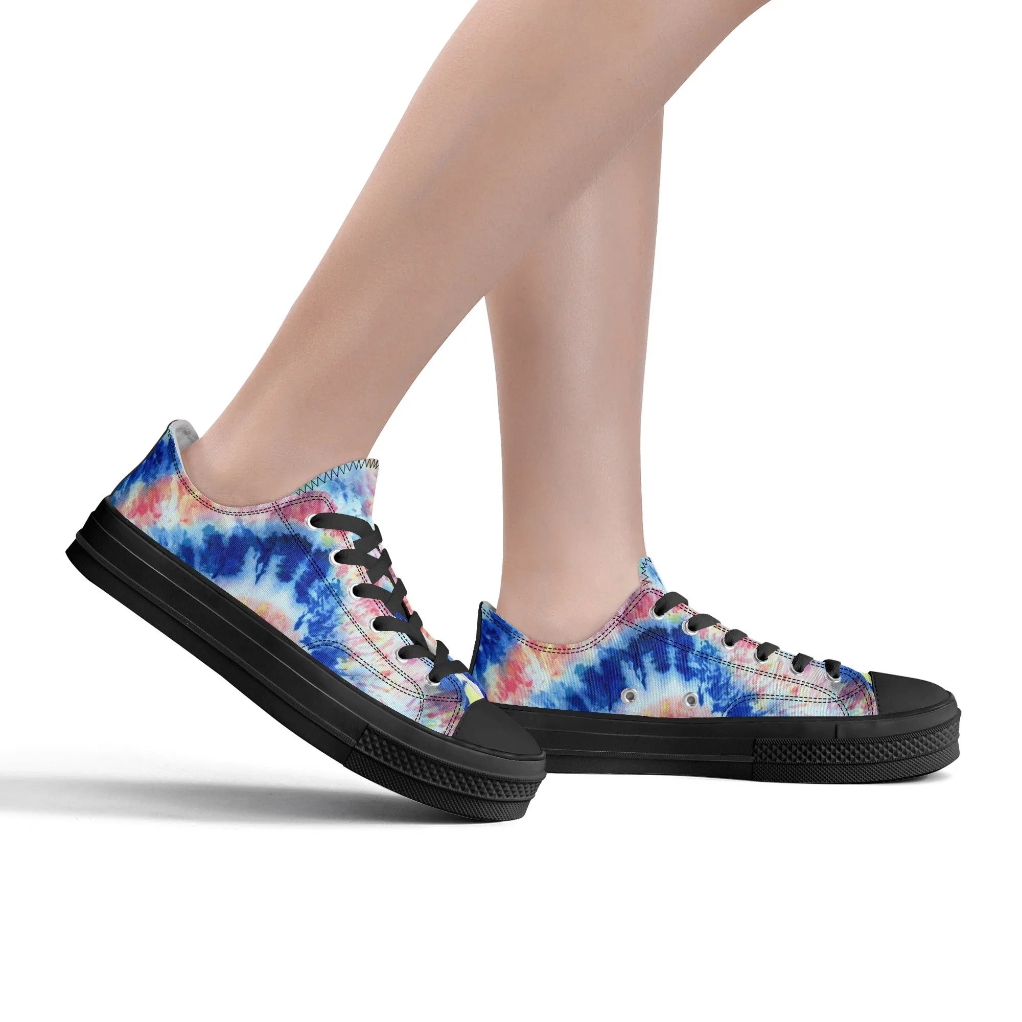 Blue and Red Tie Dye Pattern - Womens Classic Low Top Canvas Shoes for Footwear Lovers