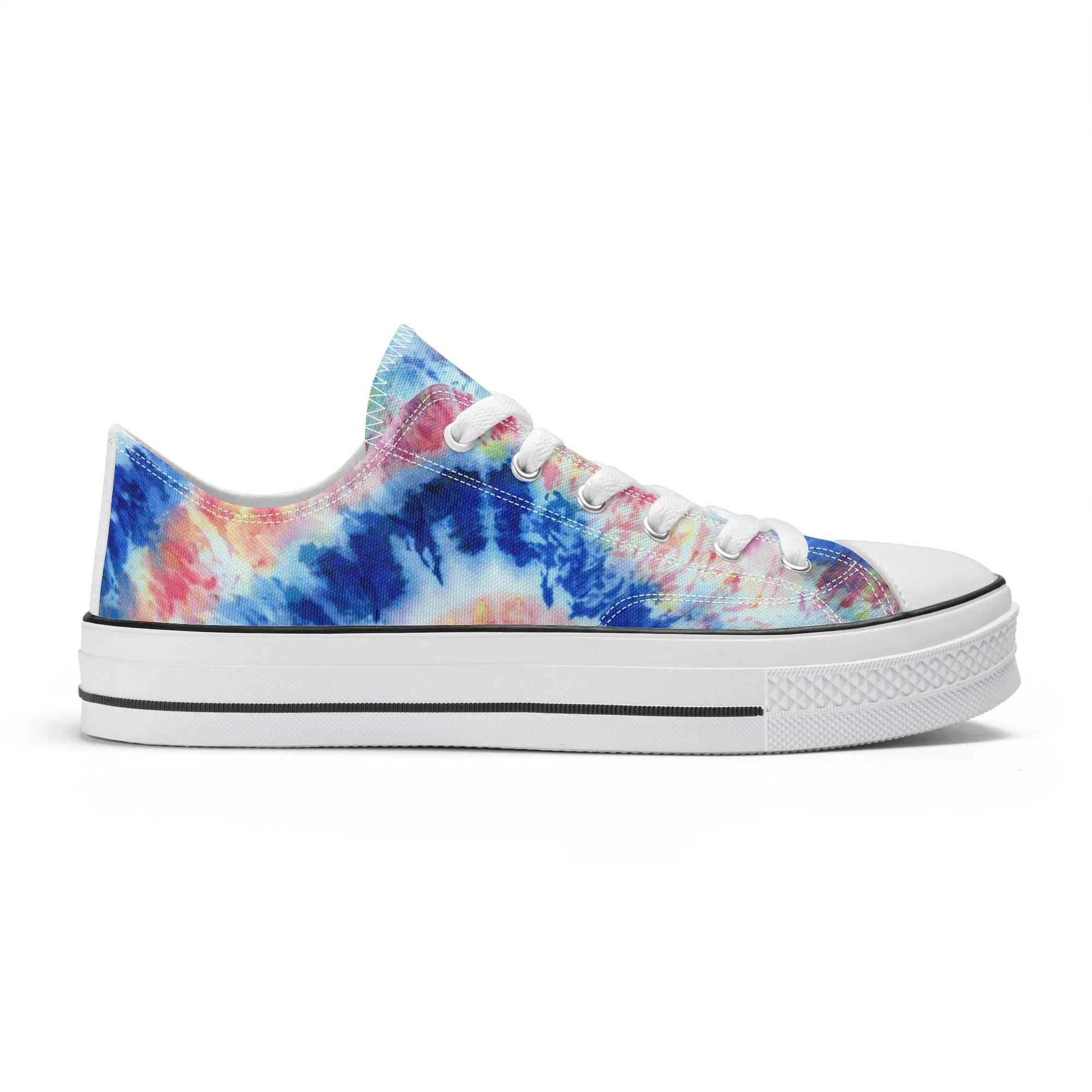 Blue and Red Tie Dye Pattern - Womens Classic Low Top Canvas Shoes for Footwear Lovers