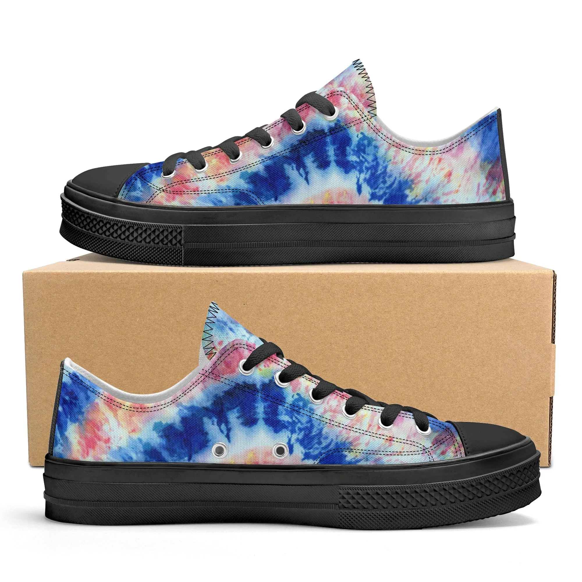 Blue and Red Tie Dye Pattern - Womens Classic Low Top Canvas Shoes for Footwear Lovers