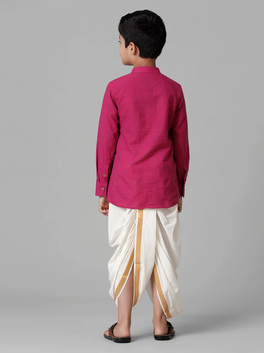 Boys Breeze Cotton Purple Kurta with Cream Elastic Panchakacham Combo COT4
