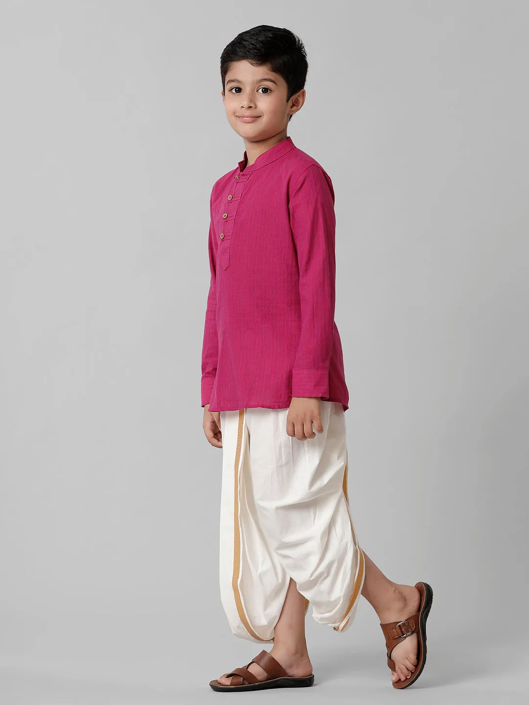 Boys Breeze Cotton Purple Kurta with Cream Elastic Panchakacham Combo COT4