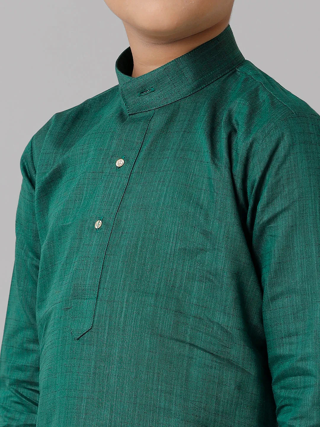 Boys Cotton Dark Green Kurta with Cream Elastic Panchakacham Combo FS5
