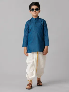 Boys Cotton Navy Kurta with Cream Elastic Panchakacham Combo FS8