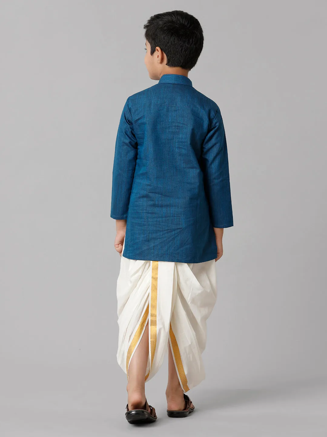 Boys Cotton Navy Kurta with Cream Elastic Panchakacham Combo FS8