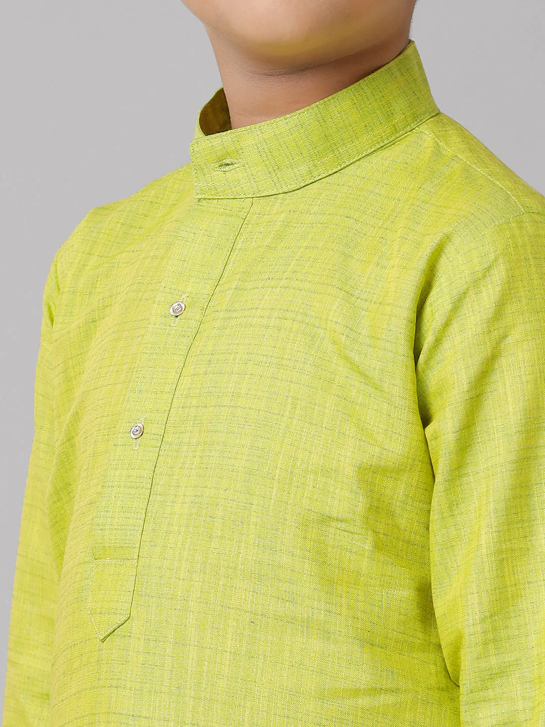 Boys Cotton Parrot Green Kurta with Cream Elastic Panchakacham Combo FS2