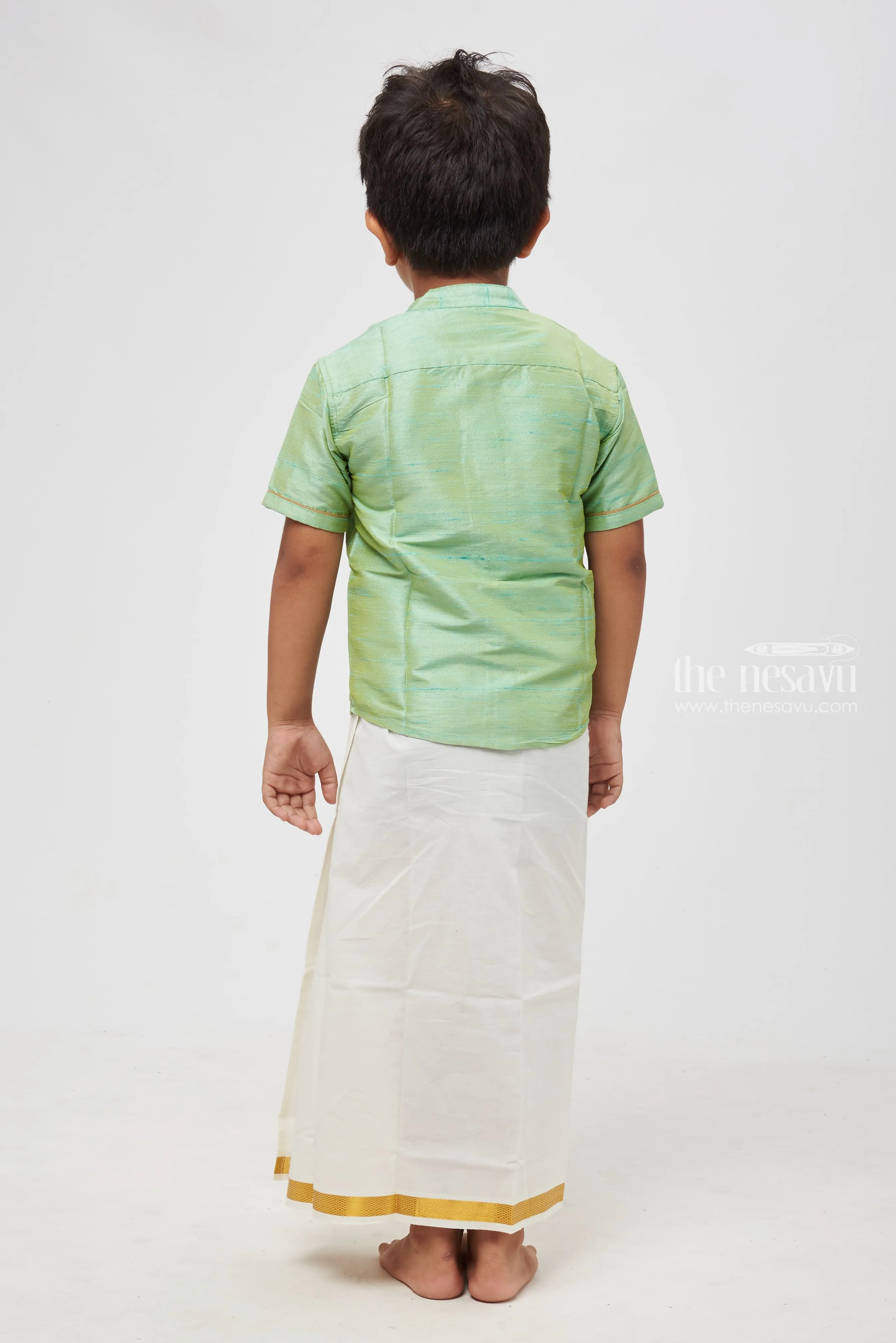 Boys Radiant Green Silk Shirt with Horse Embellishment