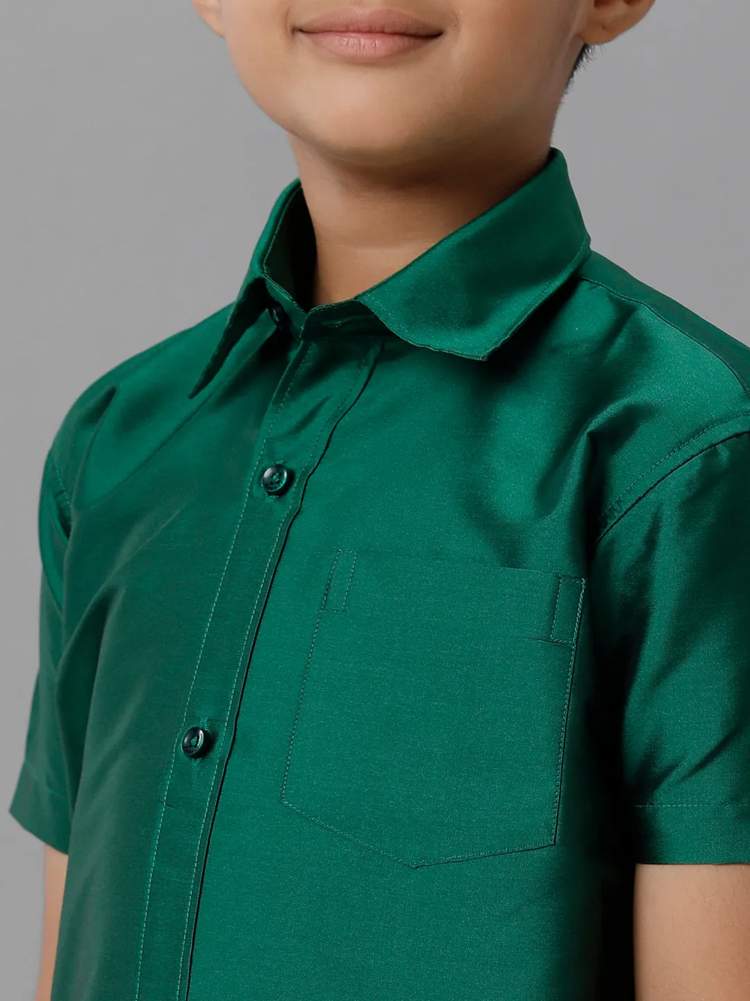 Boys Silk Cotton Dark Green Half Sleeves Shirt with Soft Silk Panchakacham Combo K9