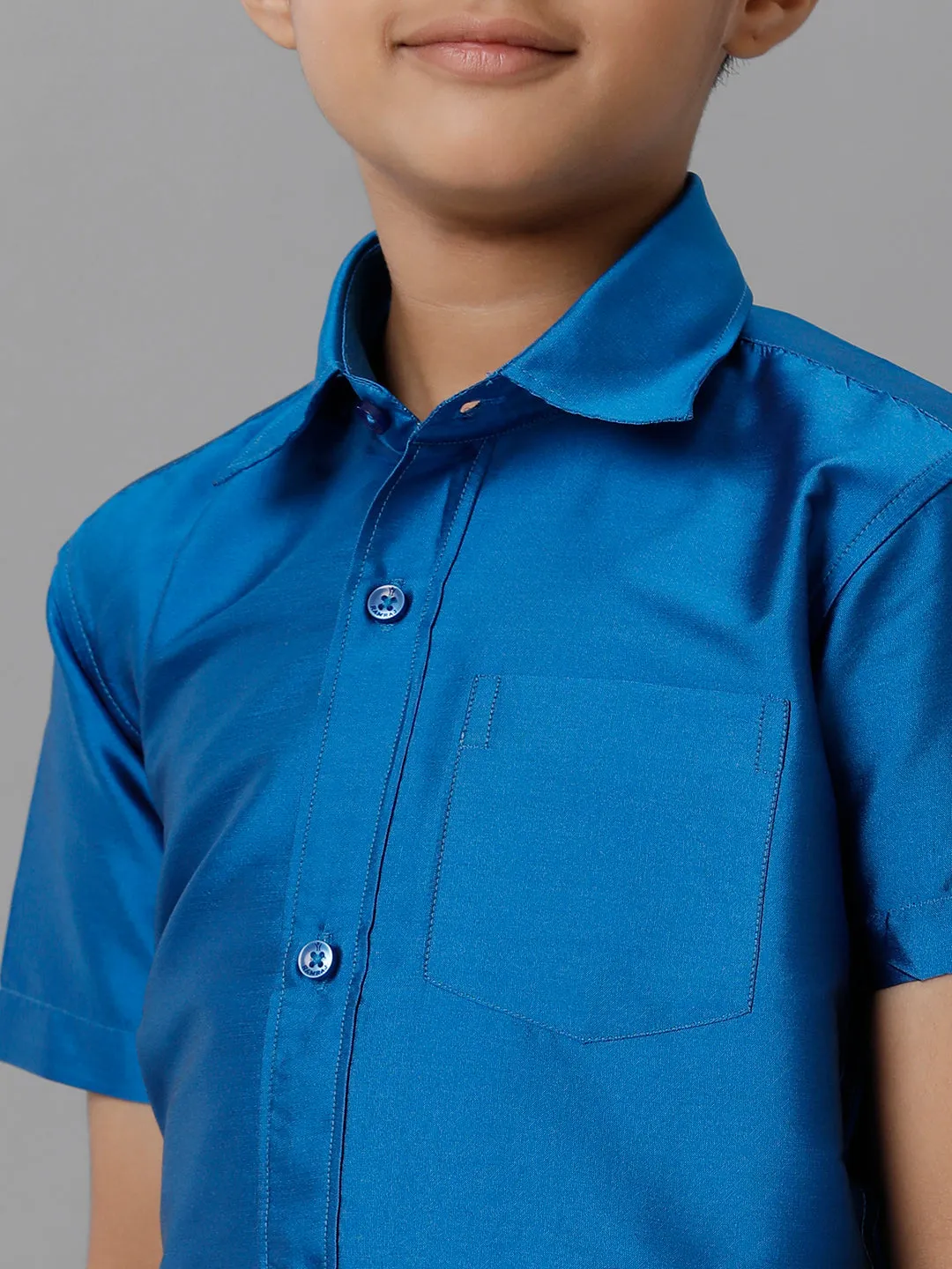 Boys Silk Cotton Royal Blue Half Sleeves Shirt with Soft Silk Panchakacham Combo K10