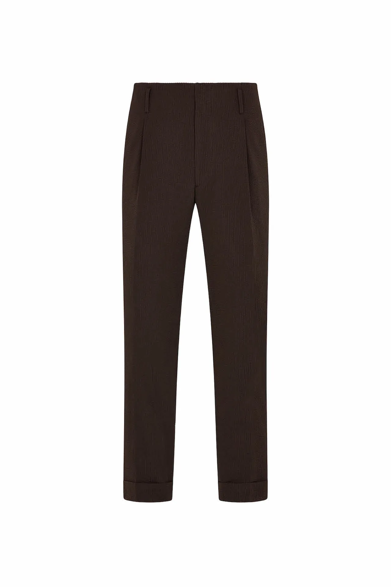 Brown Cotton Seersucker Hollywood Trousers