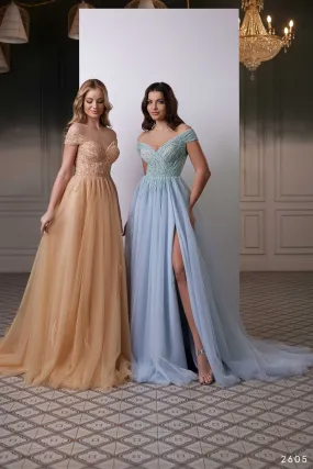 Classy Bridesmaid Dress in Beaded Tulle Ball Gown for Weddings