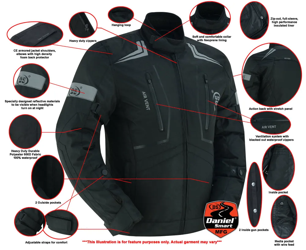 Daniel Smart Flight Wings - Black Textile Motorcycle Jacket for Men
