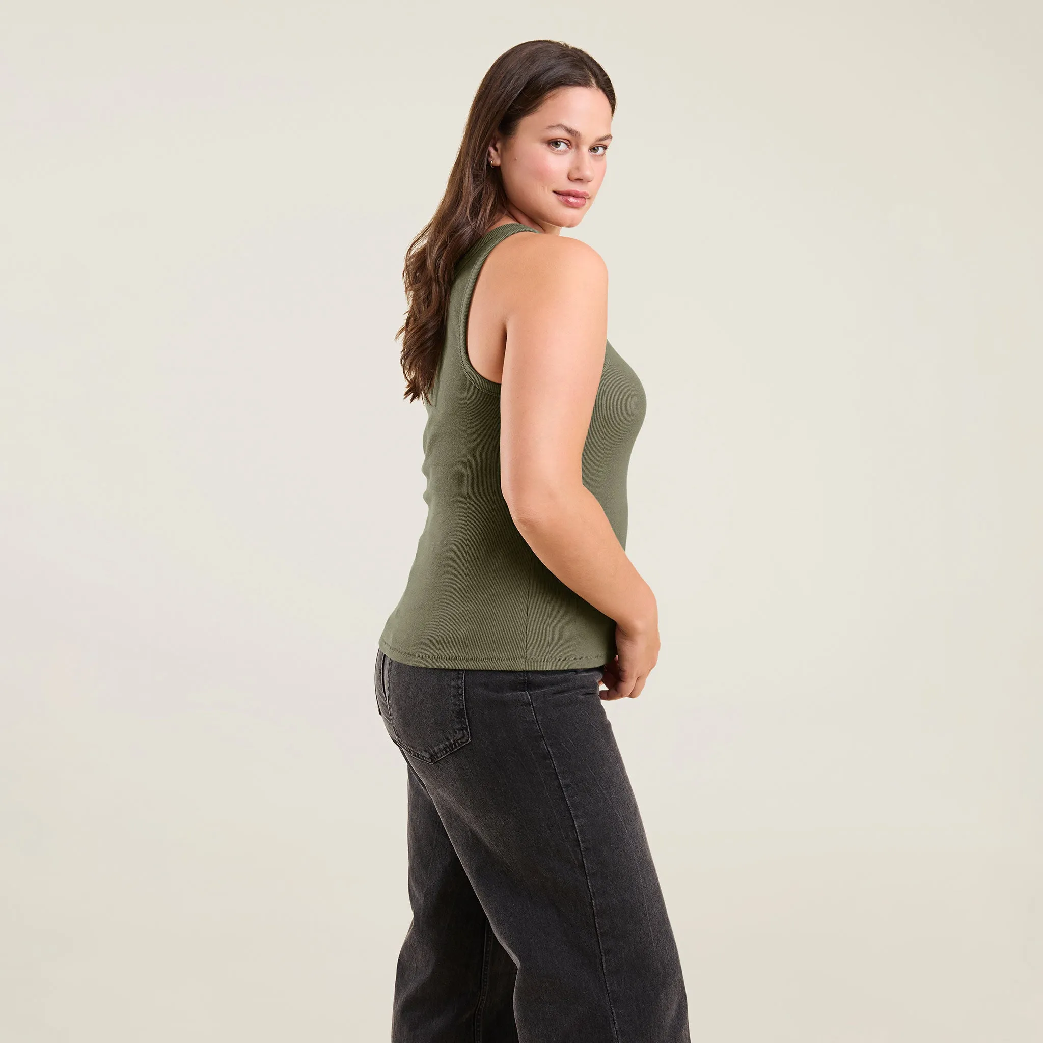 Essential Rib Tank Top | Olive