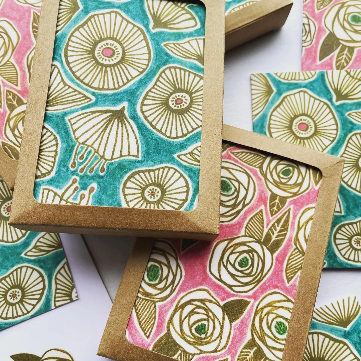Gold Poppies on Aqua Note Card Set
