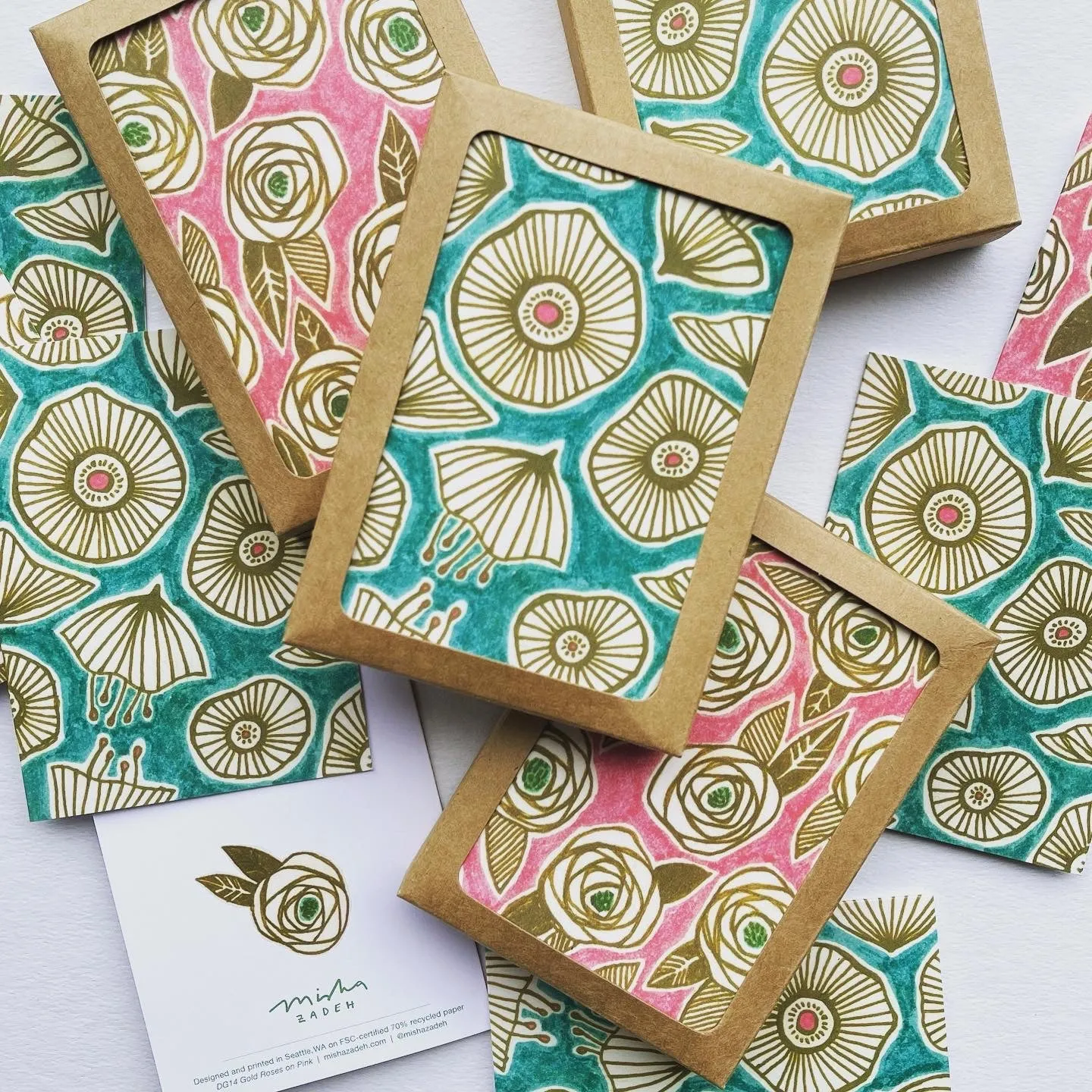 Gold Poppies on Aqua Note Card Set