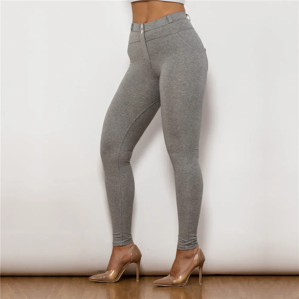 Gray Women's Sports Leggings Active Pregnant Mid Waist Push Up Fitness Booty Scrunch Legging
