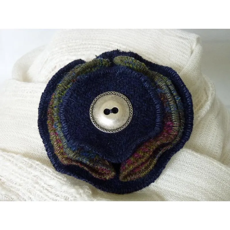 Harris Tweed Folded Layered Brooch - Navy & Check