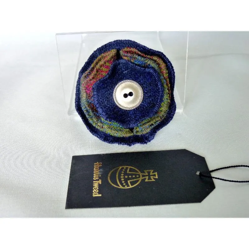 Harris Tweed Folded Layered Brooch - Navy & Check