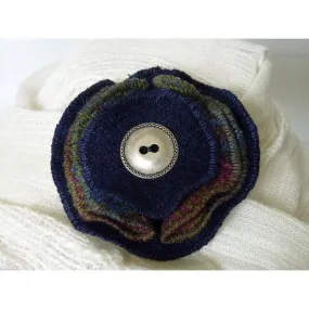 Harris Tweed Folded Layered Brooch - Navy & Check