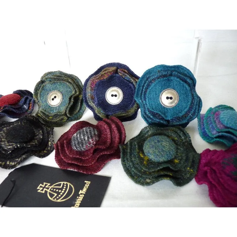 Harris Tweed Folded Layered Brooch - Navy & Check