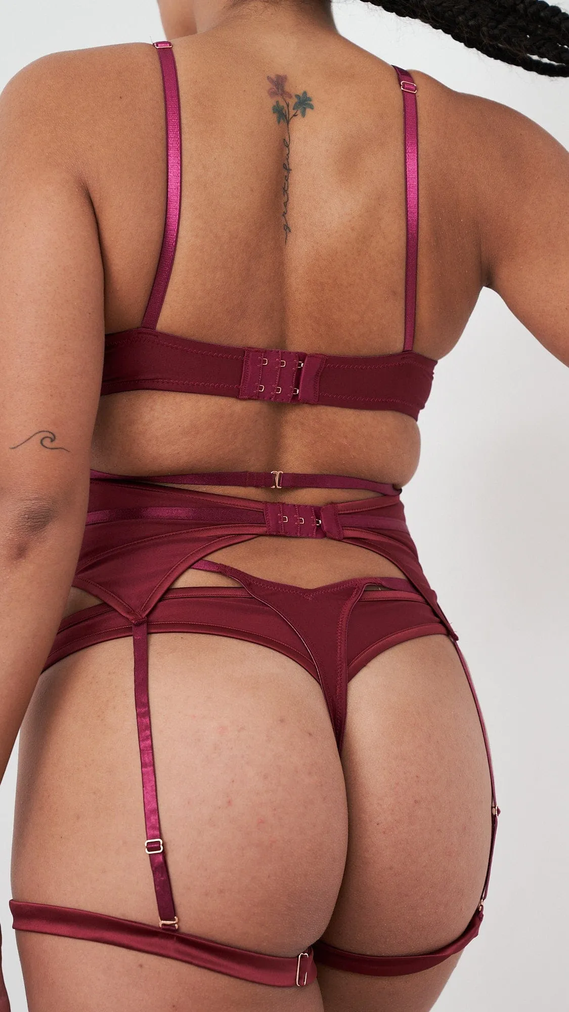 Lauren Set - Strappy Cut Out Lingerie Set Recycled Wine