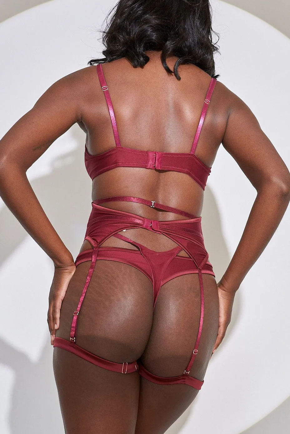 Lauren Set - Strappy Cut Out Lingerie Set Recycled Wine
