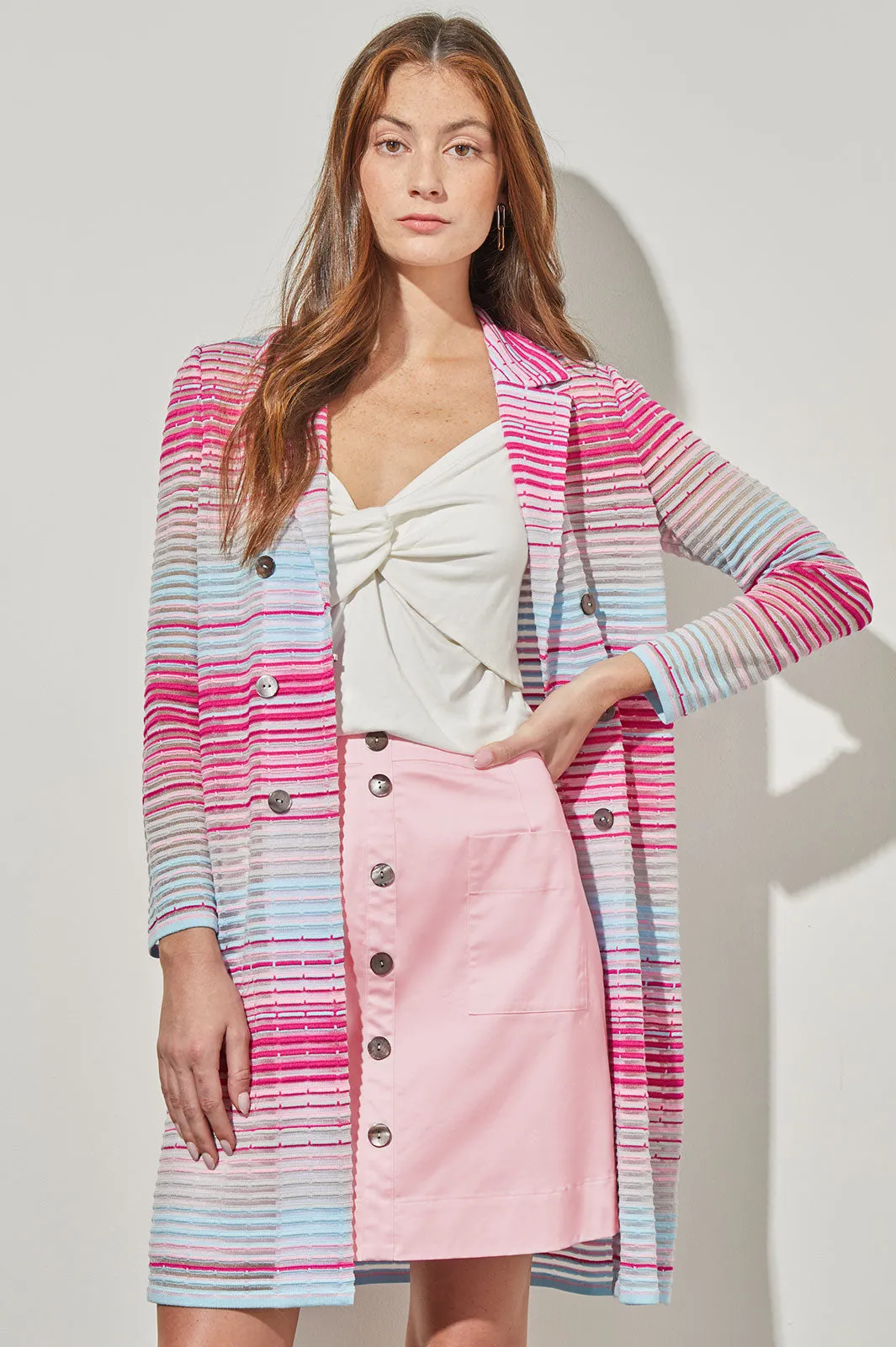 Longline Jacket - Sheer Striped Soft Knit