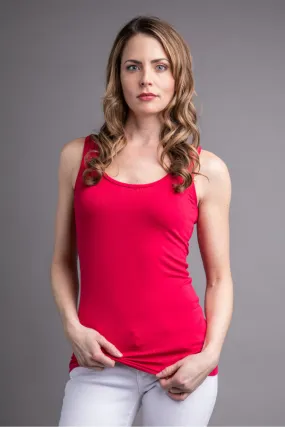 Majestic Flat Edge Scoop Viscose Tank in Cerise