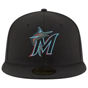 New Era Marlins Fitted Hat- BLACK/CAROLINA