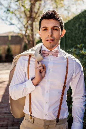 Petal Pink Bow Tie with Vintage Tan Suspender Set