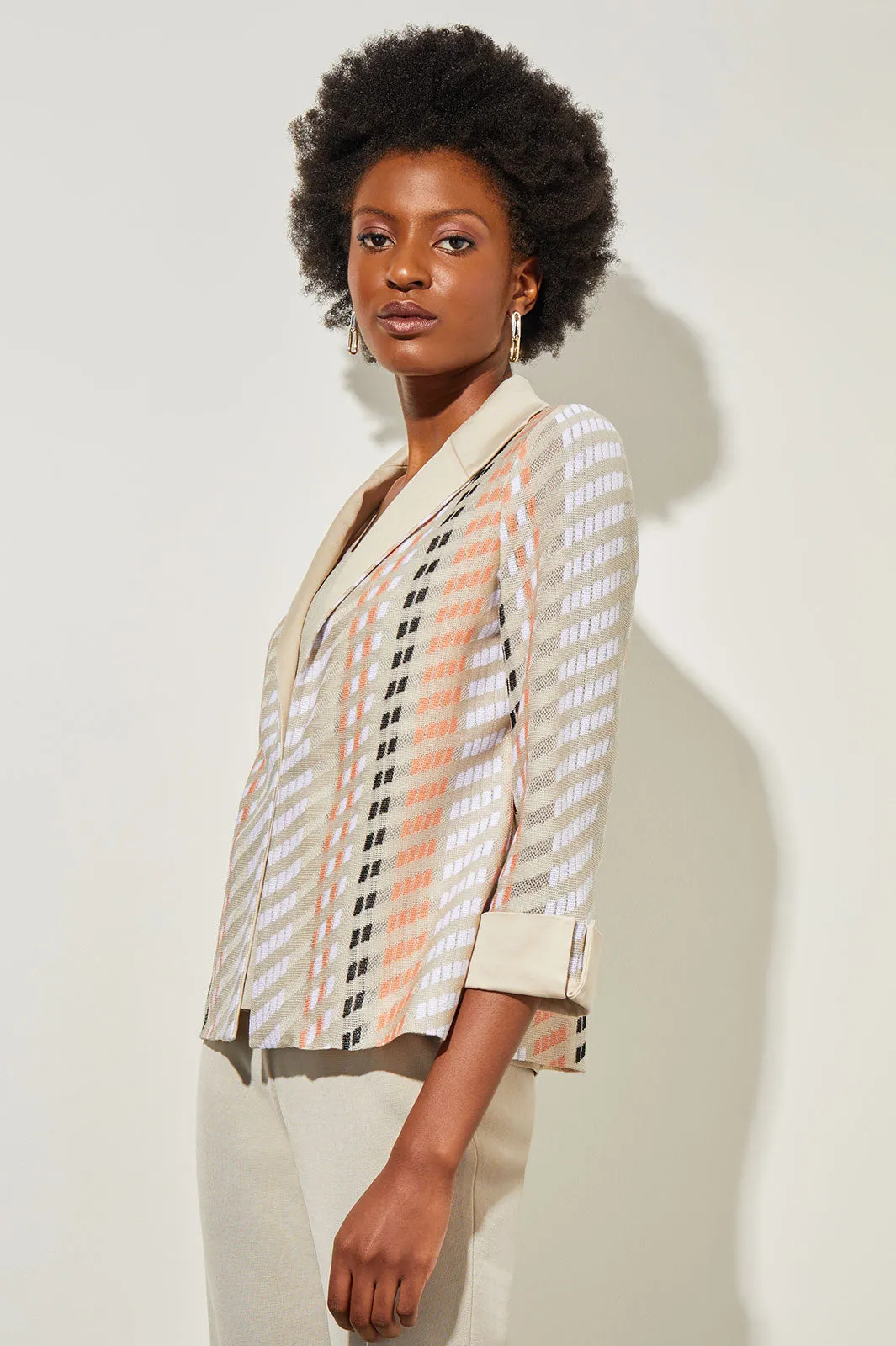 Plus Size Lapel Collar Jacket - Mixed-Media Knit