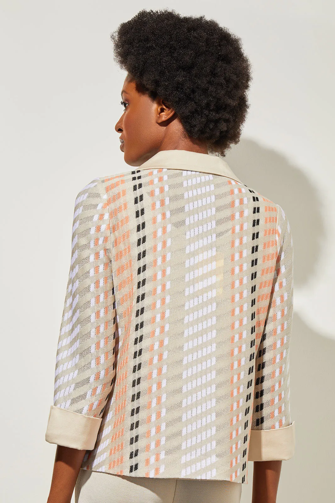 Plus Size Lapel Collar Jacket - Mixed-Media Knit