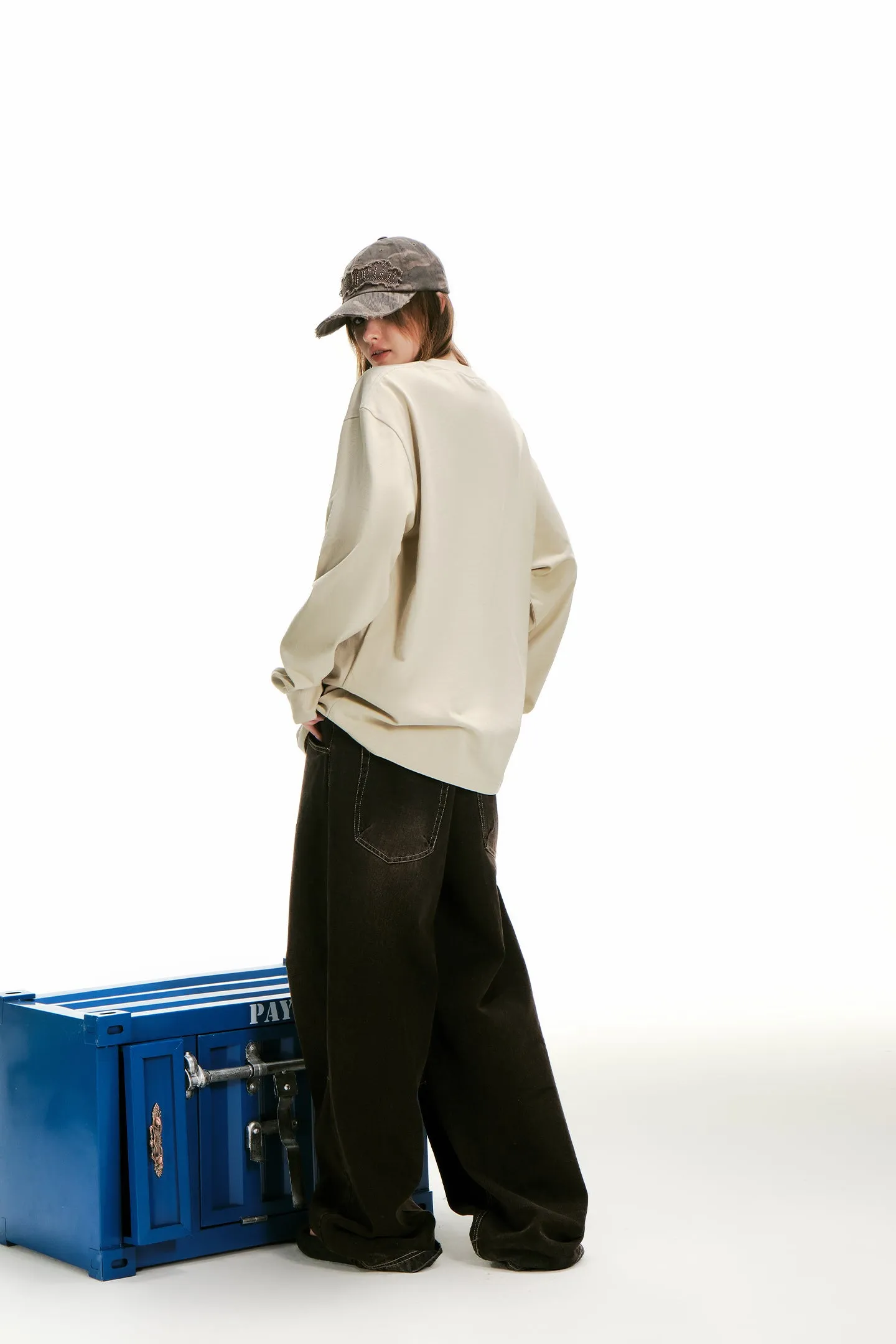 Print Long-sleeved T-shirt-Khaki