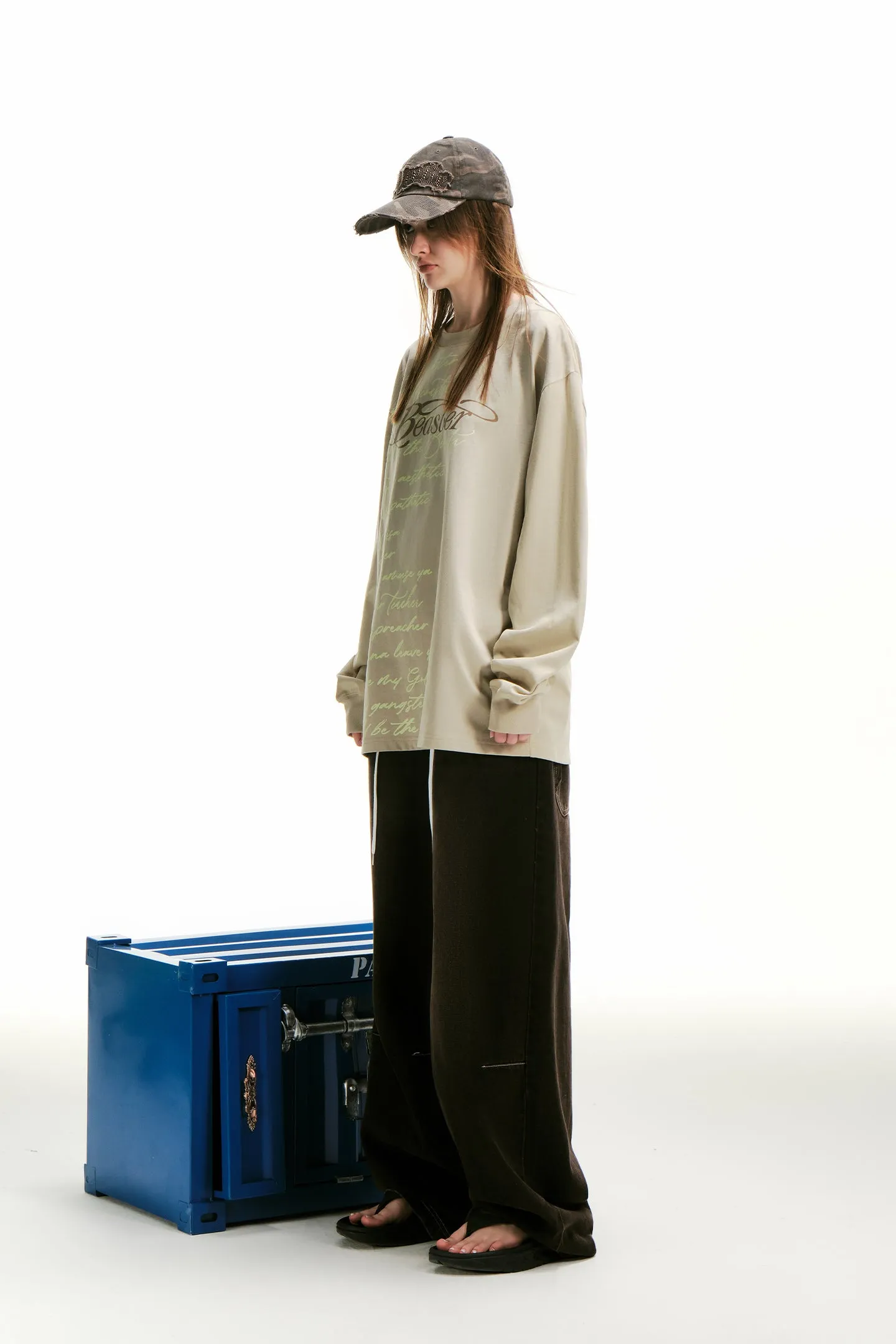 Print Long-sleeved T-shirt-Khaki