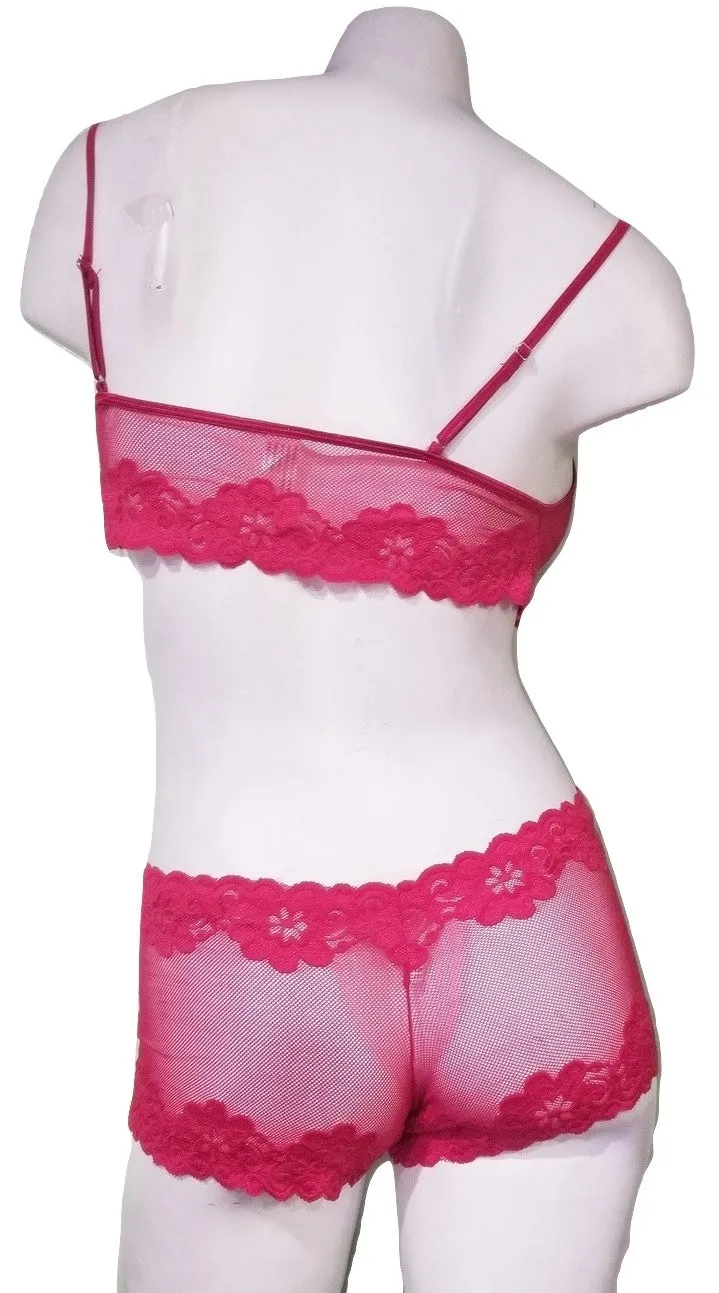 Scallop-edged Bralette & Boyshort Set - Red