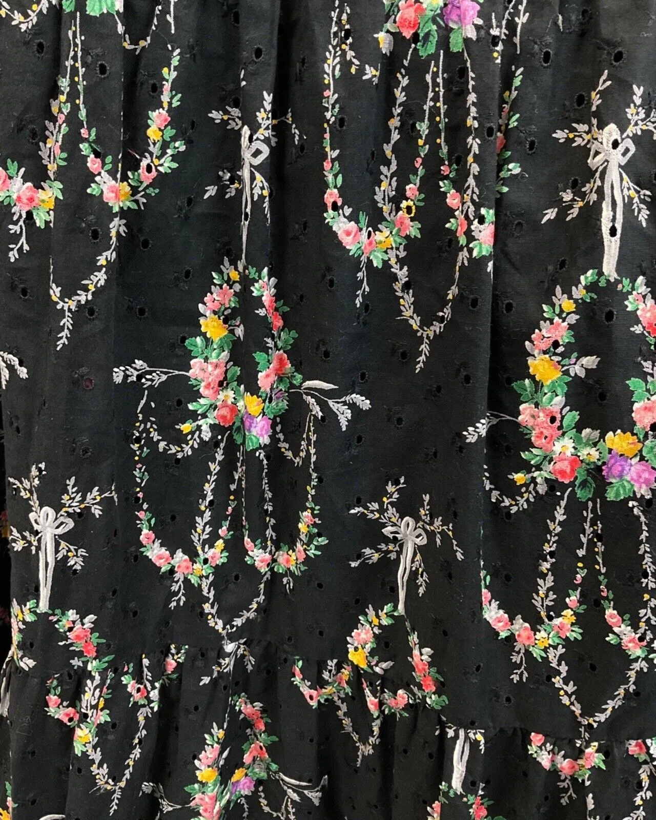 VINTAGE 60s 70s BLACK WHITE PINK FLORAL DITSY BOHO PRAIRIE MAXI DRESS 10
