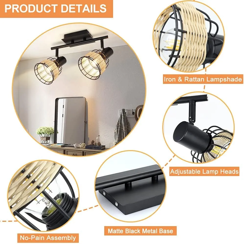 Vintage LED Light Track Lighting Kit, Farmhouse Flush Mount Wall or Ceiling Spot Light Fixture