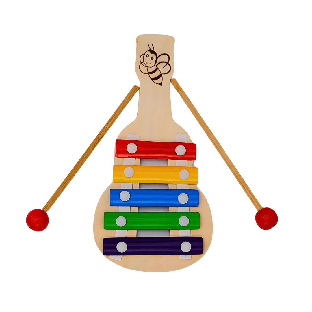 Wooden Xylophone Musical Toy with 5 Note, Multicolour, 3 , 1 Xylophone, 2 Sticks(small)
